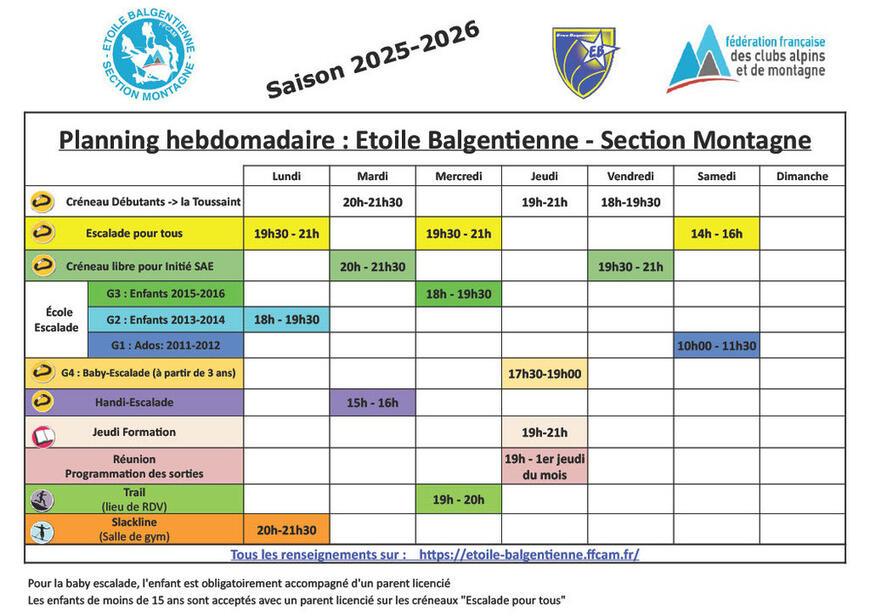 Planning type de la semaine Planning type de la semaine